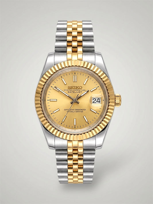 Champagne Datejust mod, Two tone yellow gold Seiko mod