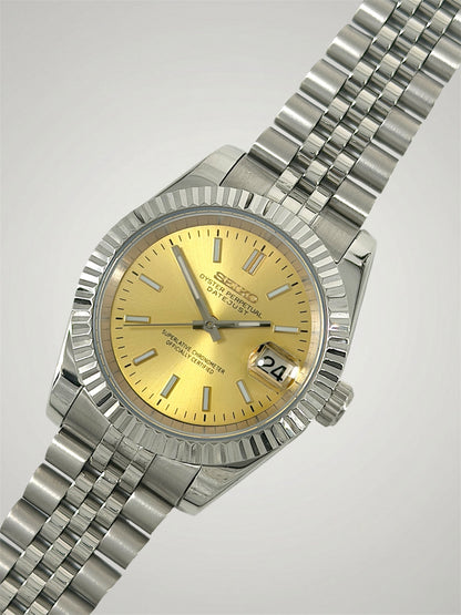 Champagne Datejust mod, silver jubilee gold dial Seiko mod