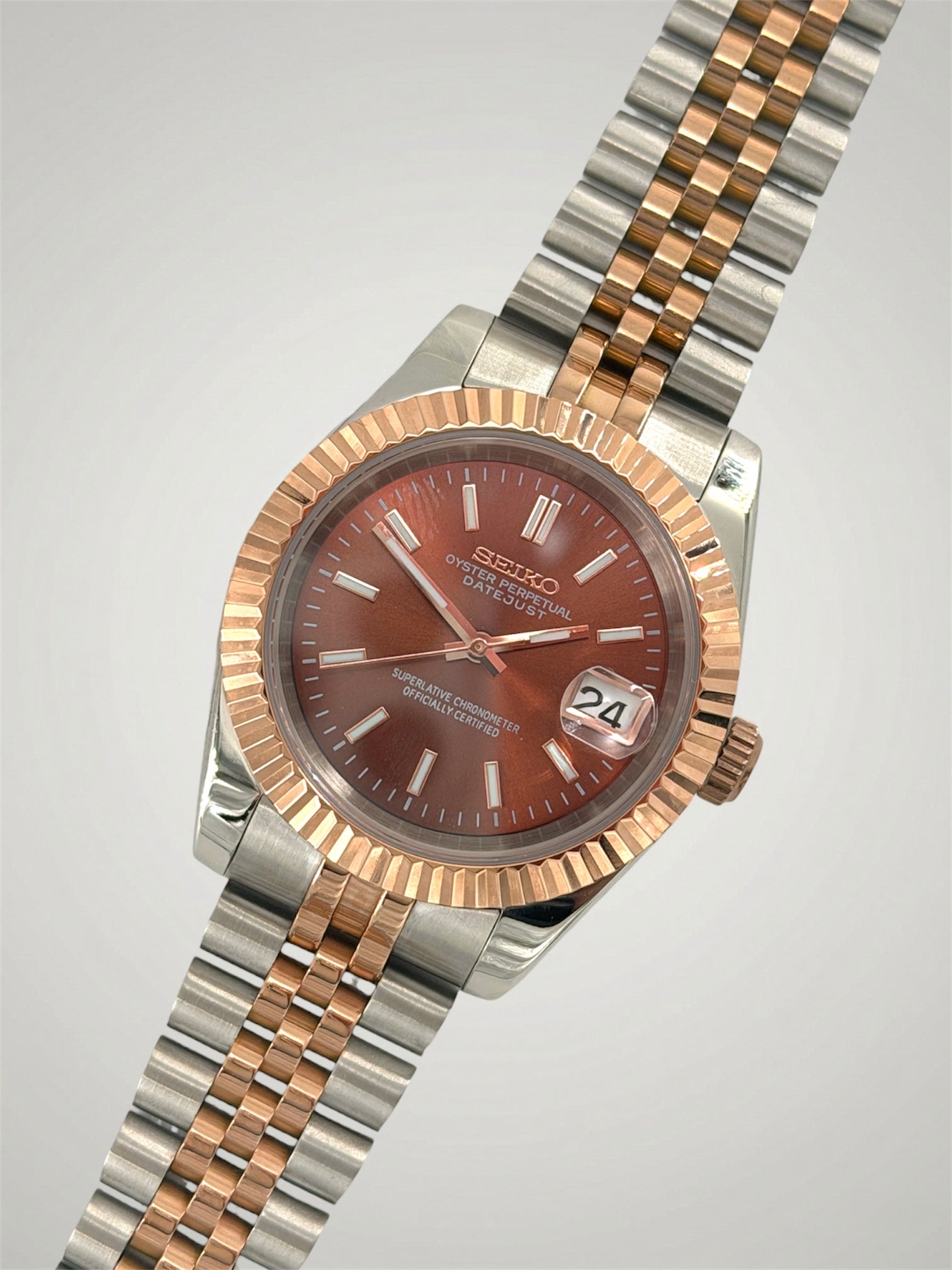Chocolate-Datejust-Mod-Seikomod-seikojust-jubilee-bracelet-twotone