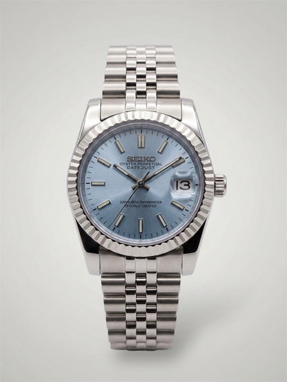 Blå Datejust mod, lyseblå Seikomod seikojust