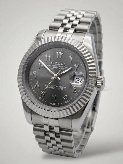Seikomod-gray-arabic-jubilee-fluted-bezel